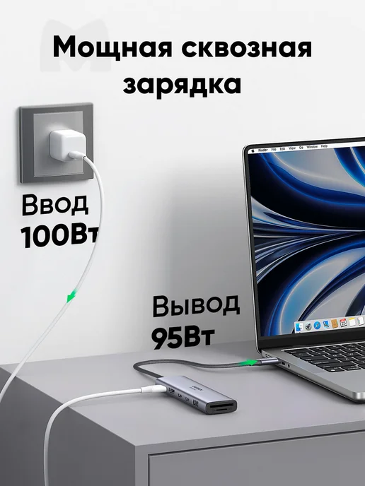 UGREEN USB-хаб 7 в 1 USB-C+HDMI+USB-A3.2, SD TF,PD, 4Kх60Гц, серый, фото 3
