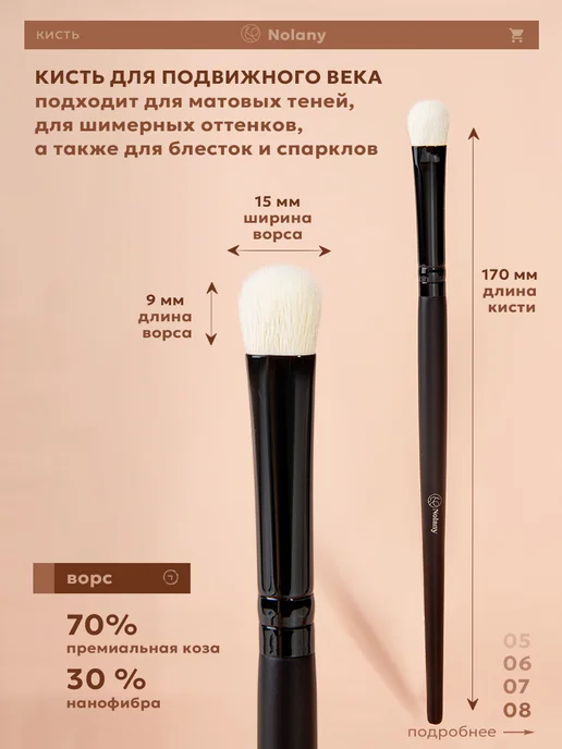 Nolany Кисти для макияжа глаз профессиональные набор 6 шт, 6 шт, фото 7
