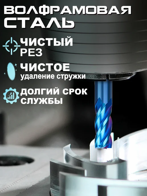 XCAN Фреза по металлу концевая 4 мм твердосплавная 1x3x4x50 мм, 3x4x50 мм, фото 4