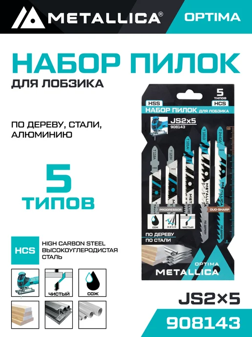 METALLICA Набор пилок для лобзика Optima №2 по дереву и металлу, 5шт, 5шт, №2