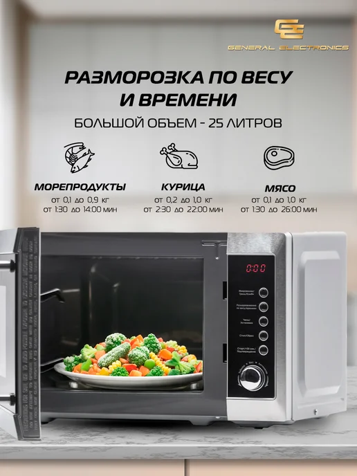 General Electronics Микроволновая СВЧ печь GE-DG220S 800Вт маленькая 20л Гриль, 800 Вт, 20 л, фото 4