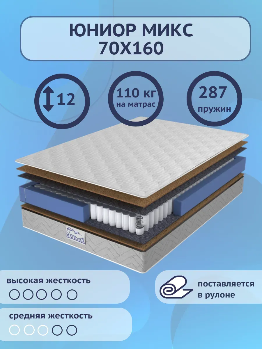 Матрас детский пружинный Юниор Микс 70х160х12