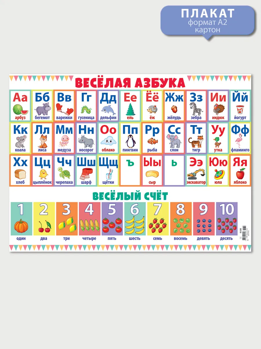 Плакат настенный обучающий веселая азбука