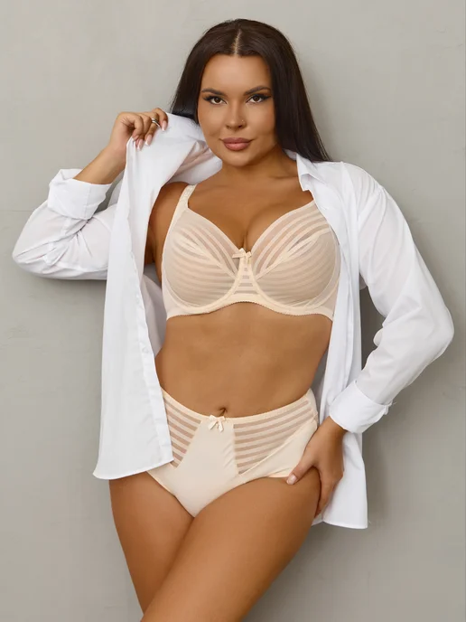 Laly Shop Комплект белья без поролона кружевной большие размеры, бежевый, фото 3