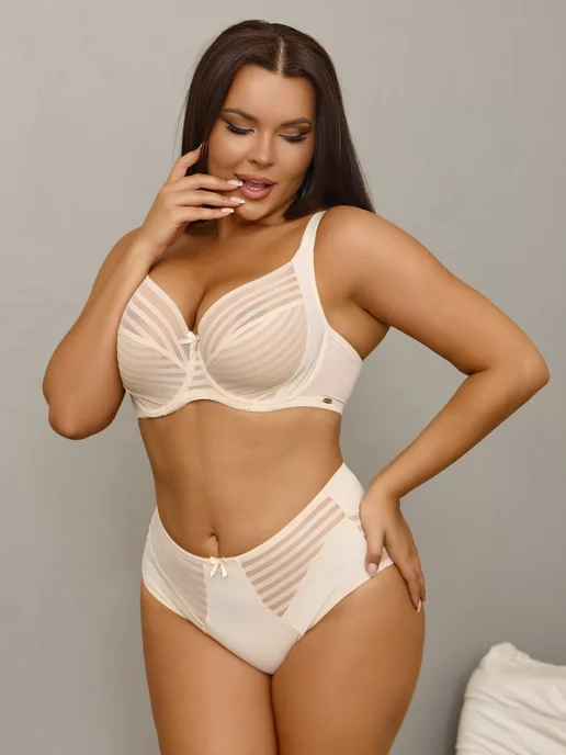 Laly Shop Комплект белья без поролона кружевной большие размеры, бежевый, фото 8