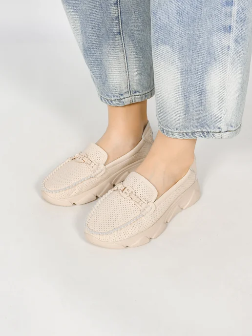NN_ShoeS Мокасины женские летние кожаные, бежевый