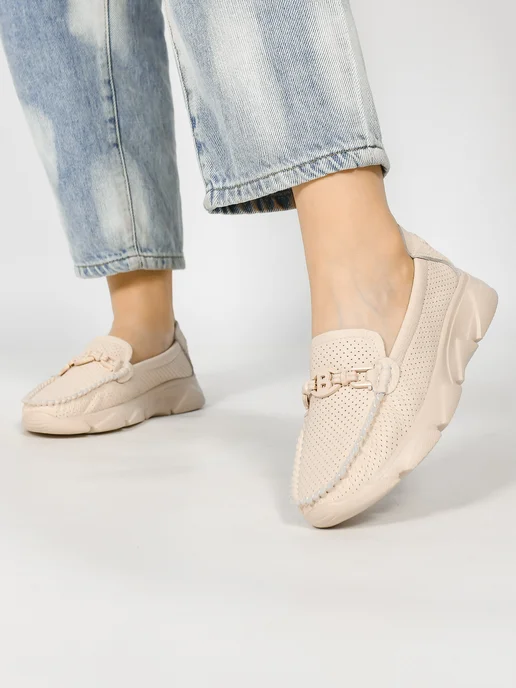 NN_ShoeS Мокасины женские летние кожаные, бежевый, фото 2