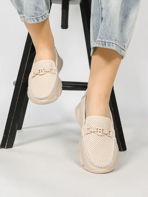 NN_ShoeS Мокасины женские летние кожаные, бежевый, фото 3