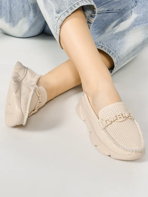 NN_ShoeS Мокасины женские летние кожаные, бежевый, фото 4