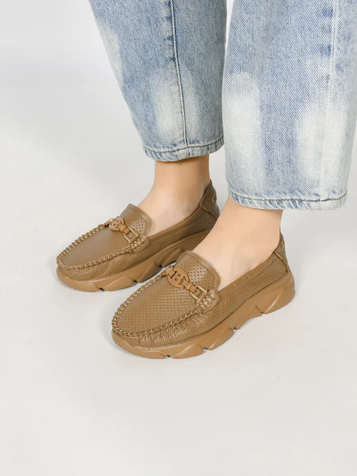 NN_ShoeS Мокасины женские летние кожаные, коричневый