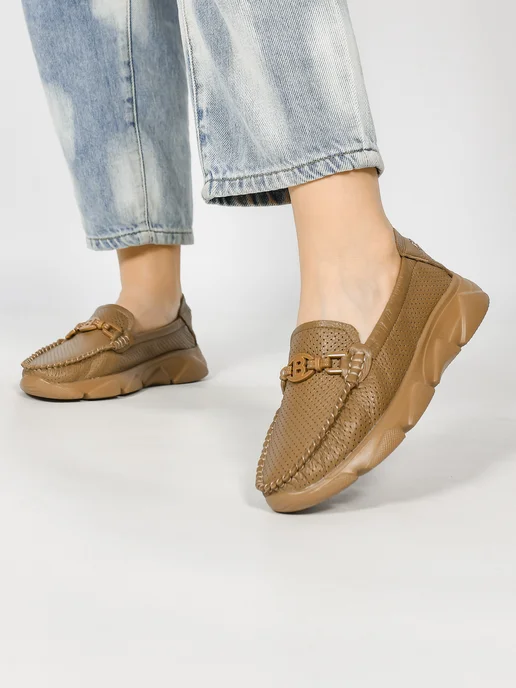 NN_ShoeS Мокасины женские летние кожаные, коричневый, фото 2