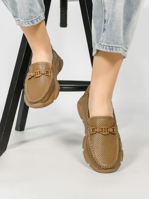 NN_ShoeS Мокасины женские летние кожаные, коричневый, фото 3