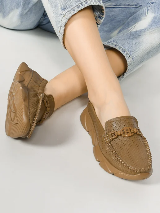 NN_ShoeS Мокасины женские летние кожаные, коричневый, фото 4