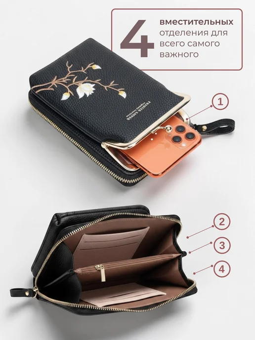 LNBrand Сумка-кошелек кожаная, черный, фото 4