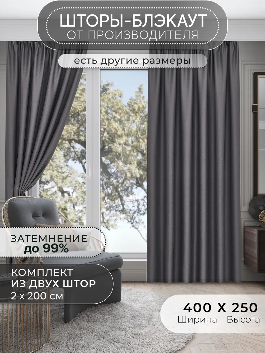 Шторы блэкаут 2 шт 200х250 см для гостиной и спальни