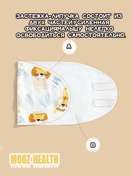 Пеленка-кокон MOOZ HEALTH спальный мешок лев*2 0-6 месяцев, вариант, фото 4