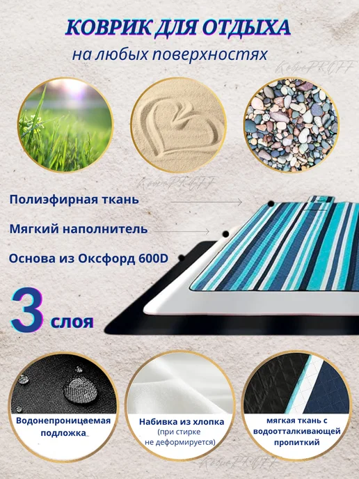 КовроPROFF Мягкий коврик для пляжа и пикника 150х200, 150x200, фото 2