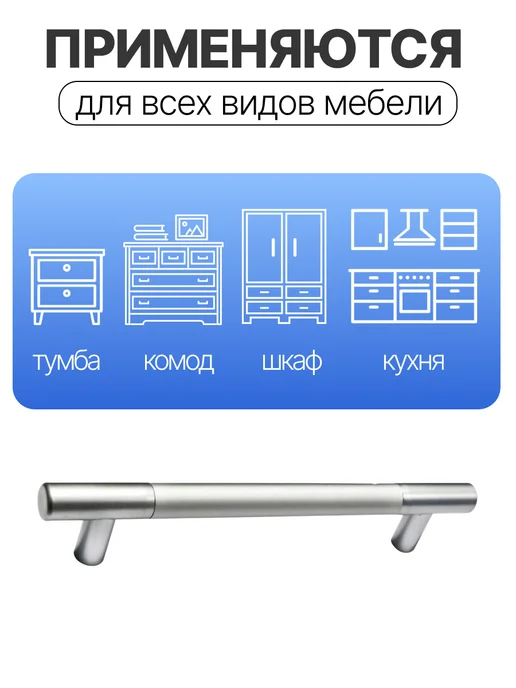 Мебельная ручка рейлинг 160 мм, комплект 8 штук, серый, фото 3