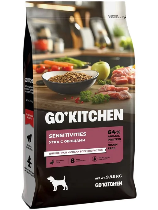 Сухой корм GO'KITCHEN Sensitivities для собак, утка, 9,98 кг