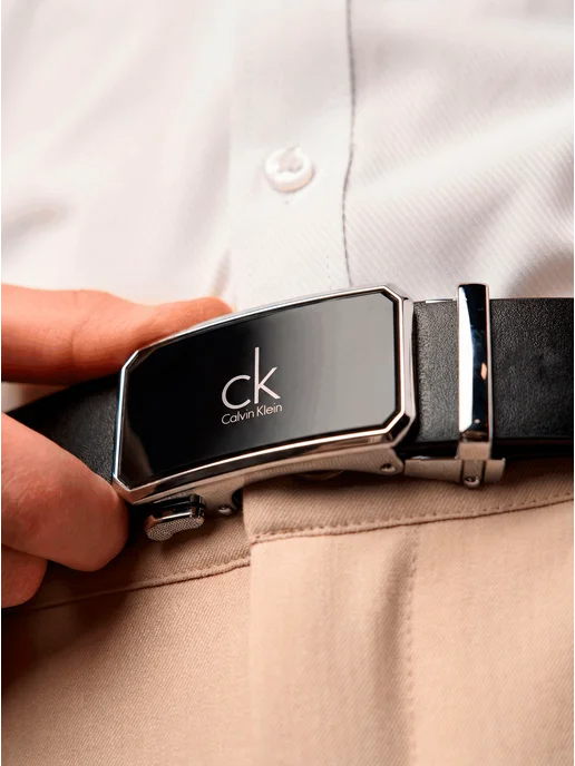 GROMA Ремень мужской кожаный для джинс Calvin Klein в подарок, черный, фото 3
