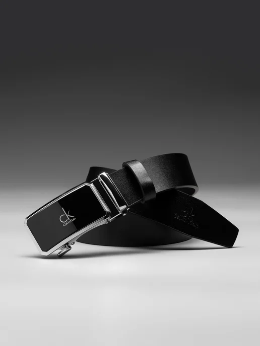 GROMA Ремень мужской кожаный для джинс Calvin Klein в подарок, черный, фото 4
