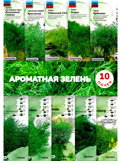 Агросидстрейд Укроп Аромантная зелень, 10 сортов, зеленый