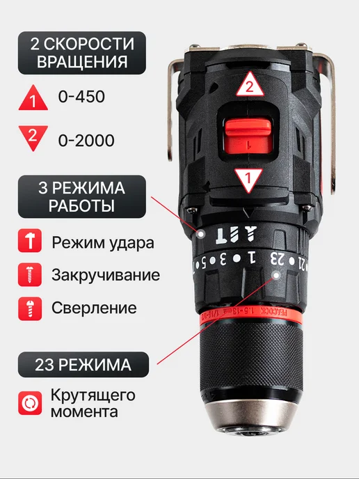 Шуруповерт дрель аккумуляторный бесщеточный, черный, фото 2