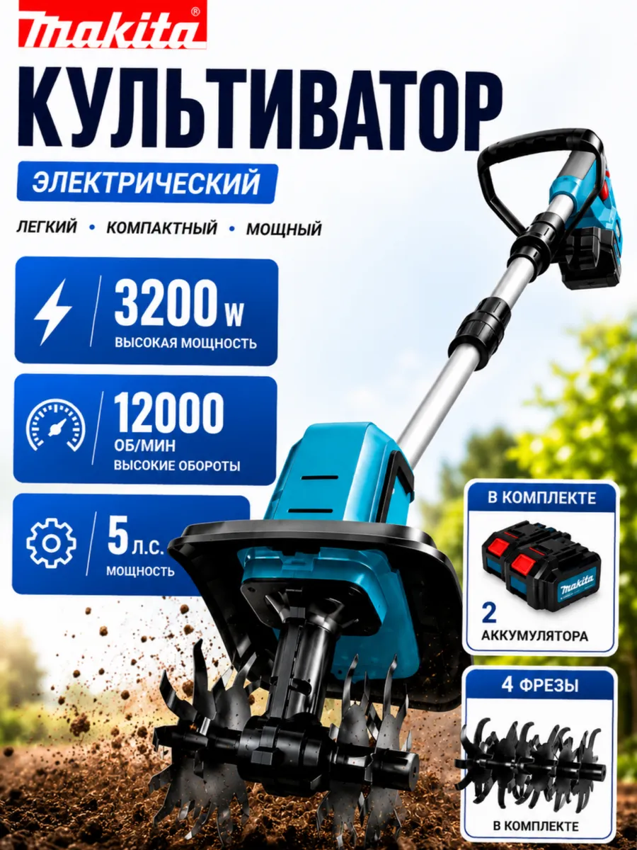 Культиватор аккумуляторный садовый 2 АКБ