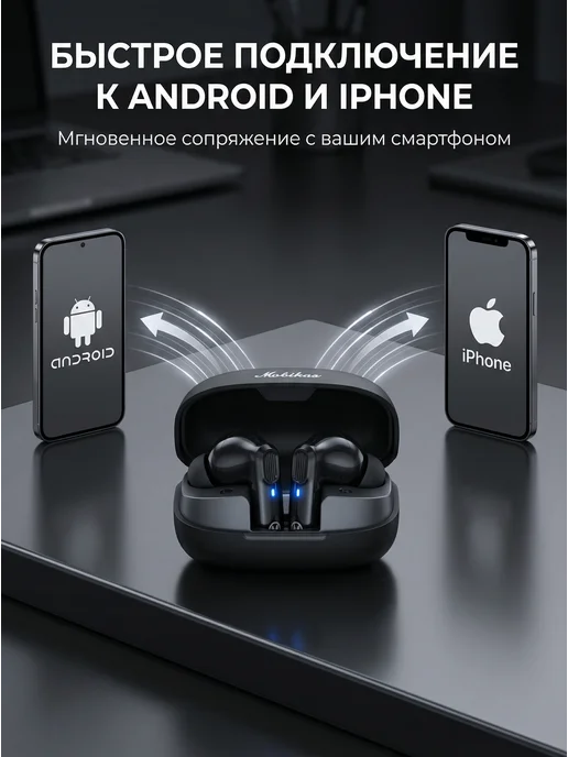 MOBIKAS Наушники беспроводные для андроид и iPhone, черный, фото 2