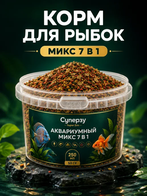 Суперзу 5в1 Корм для рыбок аквариумных 0.5л, 250 мл