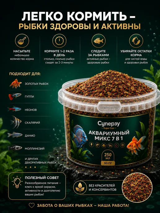 Суперзу 5в1 Корм для рыбок аквариумных 0.5л, 250 мл, фото 4