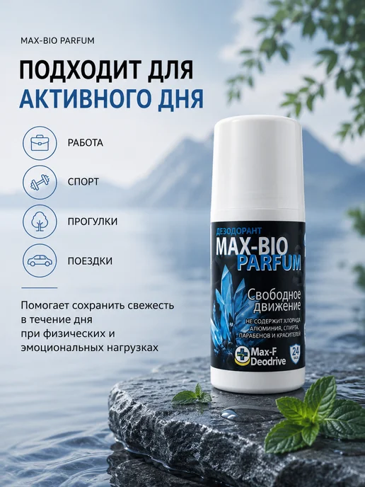 Max-F Натуральный дезодорант MAX-BIO PARFUM Свободное движение, 50 мл, фото 3