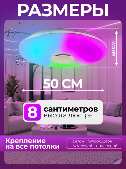 Люстра потолочная светодиодная круглая RGB, белый, фото 2