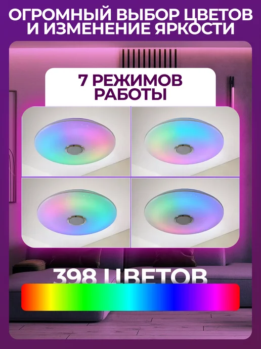 Люстра потолочная светодиодная круглая RGB, белый, фото 3