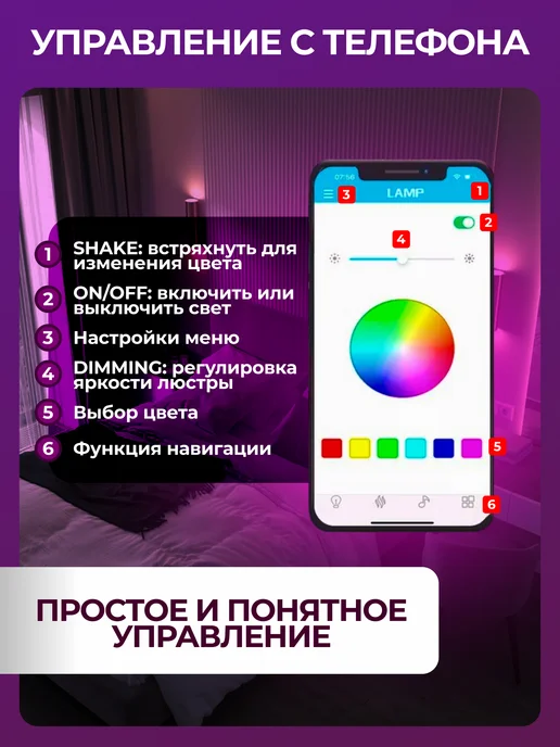Люстра потолочная светодиодная круглая RGB, белый, фото 4