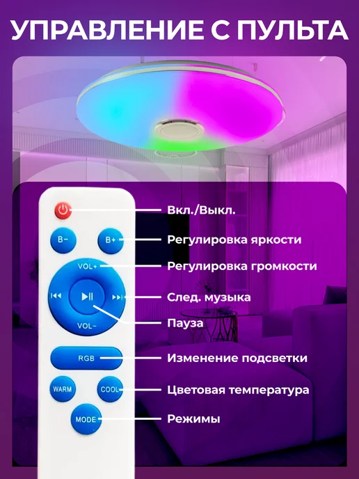 Люстра потолочная светодиодная круглая RGB, белый, фото 7