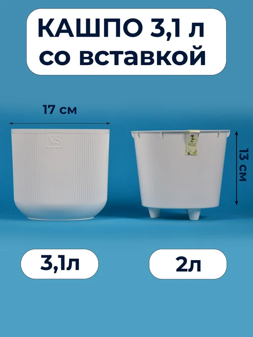 Сантино / Santino Кашпо VipSet 3.1л белое со вставкой, 3,1 л, фото 2