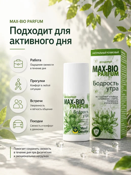 Max-F Натуральный дезодорант MAX-BIO PARFUM Бодрость утра, 50 мл, фото 2