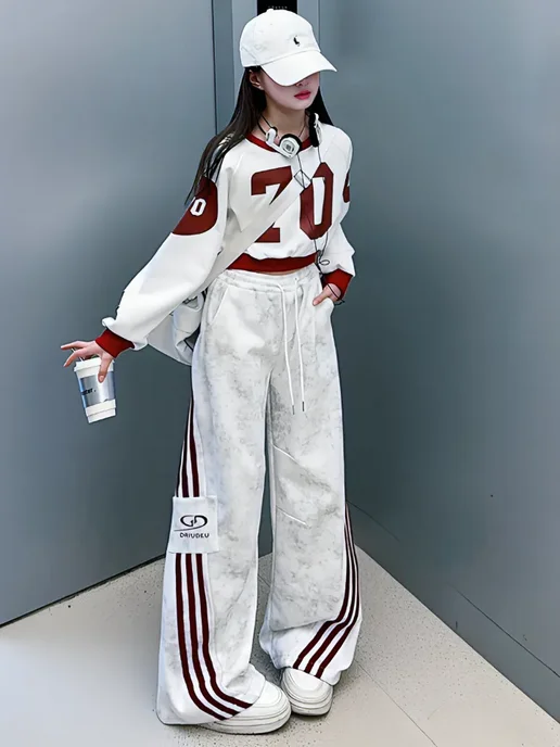 Fashion&Kids Костюм подростковый спортивный варёнка y2k оверсайз, белый