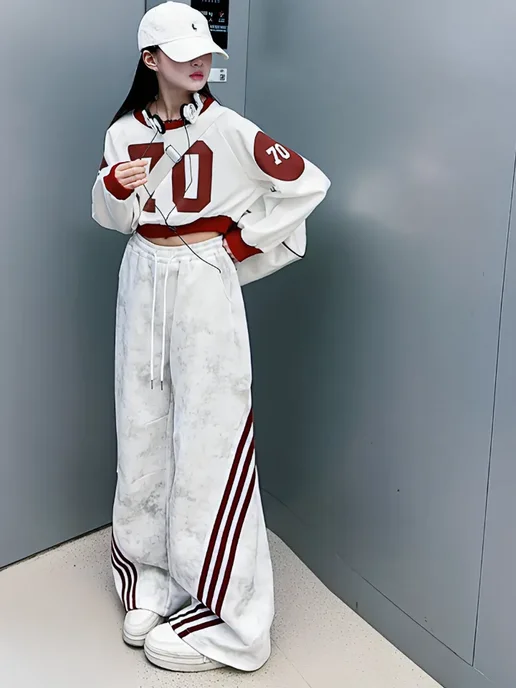 Fashion&Kids Костюм подростковый спортивный варёнка y2k оверсайз, белый, фото 3