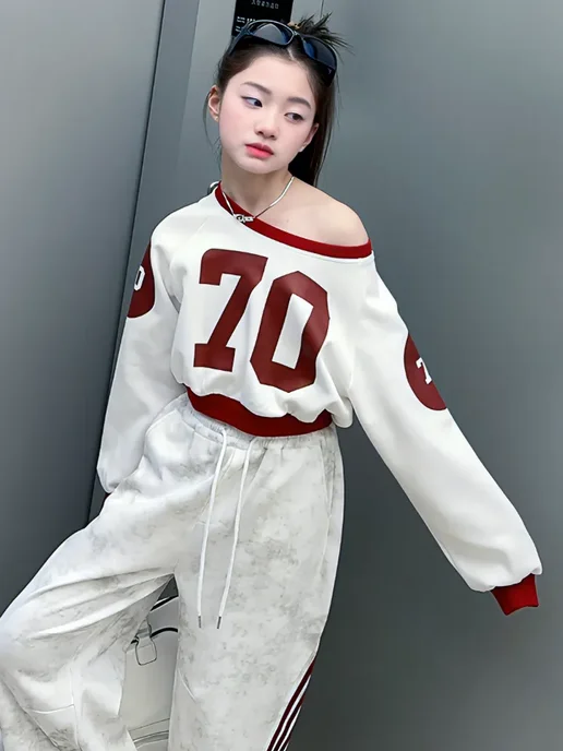 Fashion&Kids Костюм подростковый спортивный варёнка y2k оверсайз, белый, фото 6