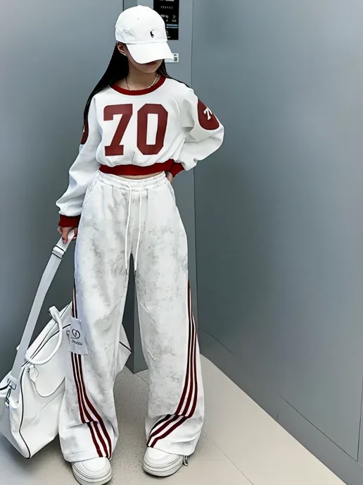 Fashion&Kids Костюм подростковый спортивный варёнка y2k оверсайз, белый, фото 7