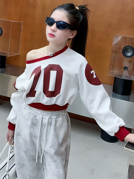 Fashion&Kids Костюм подростковый спортивный варёнка y2k оверсайз, белый, фото 8