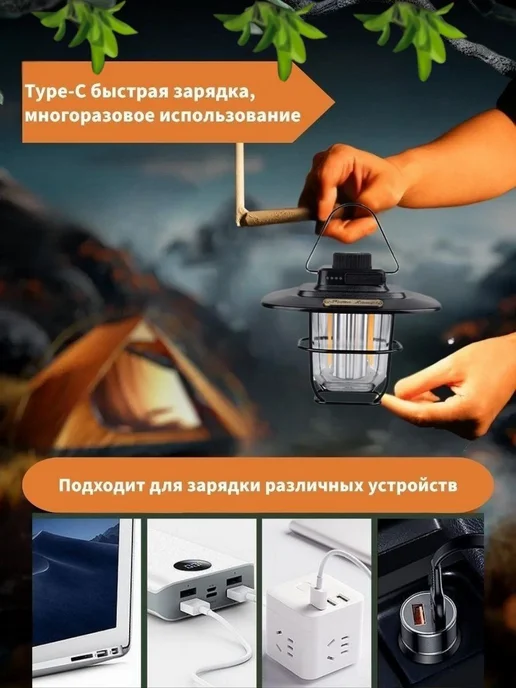 Фонарь кемпинговый аккумуляторный в палатку, черный, фото 4