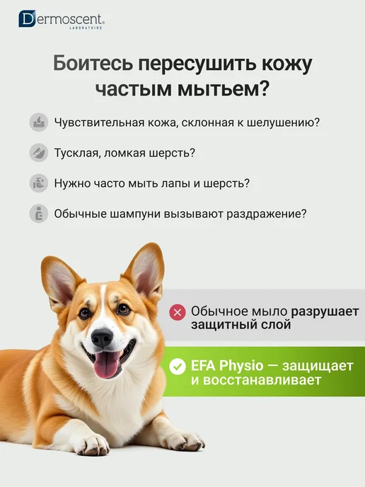 Dermoscent Шампунь для собак и кошек защита кожи и шерсти EFA Physio, 200 мл, фото 2