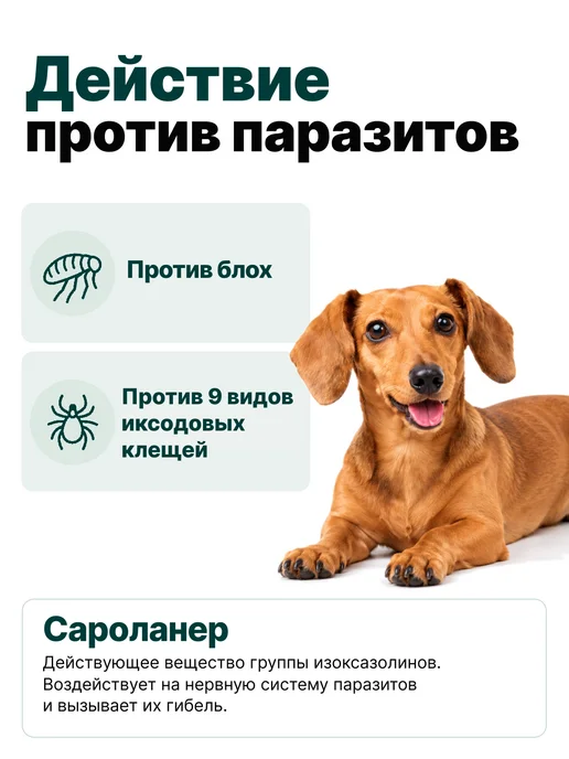 Zoetis Симпарика, 3 табл. по 20мг от блох и клещей, от 5,1 до 10 кг, 10 кг, фото 2
