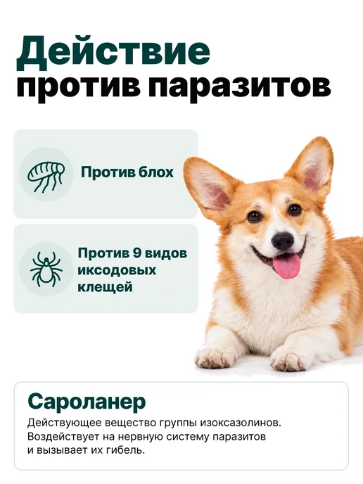 Zoetis Симпарика, 3 табл. по 40мг от блох и клещей, от 10,1-20 кг, 10,12 кг, фото 2