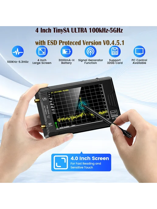 Seesii TinySA ULTRA 4" анализатор спектра LNA Генератор сигналов, вариант, фото 3