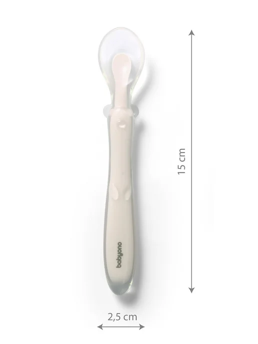 Babyono Ложка для прикорма обучающая гибкая эластичная 6 мес+, бежевый, фото 2