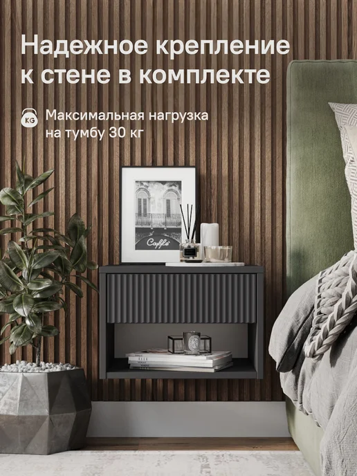 StroyKa Тумба прикроватная подвесная с ящиком, черный, фото 2